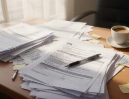 CPS paperwork piled on a desk indicating a Texas CPS investigation.