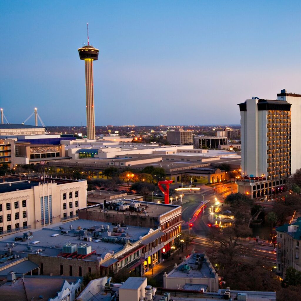 Texas-specific imagery of downtown San Antonio to represent enforceability. 
