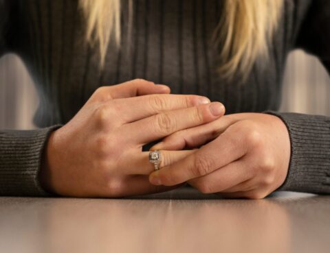 Taking off wedding ring.